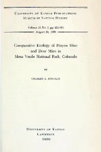 Comparative Ecology of Pinyon Mice and Deer Mice in Mesa Verde National Park, Colorado