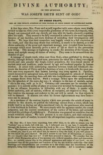 Divine Authority
Or the Question: Was Joseph Smith Sent of God?