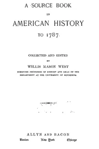 A Source Book in American History to 1787