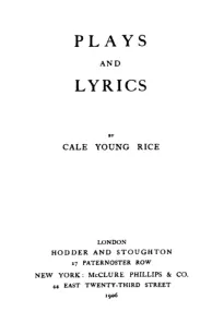 Plays and Lyrics