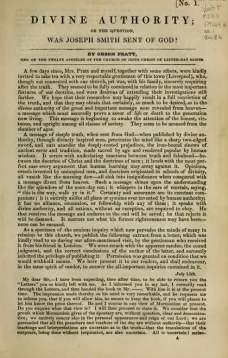 Divine Authority
Or the Question: Was Joseph Smith Sent of God?