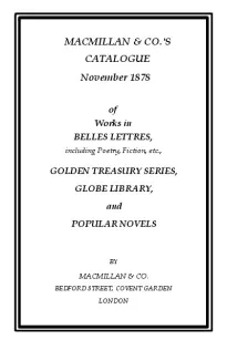 Macmillan & Co.'s Catalogue November 1878