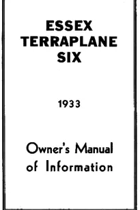 Essex Terraplane Six 1933 Owner's Manual of Information