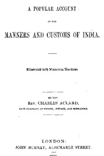 A Popular Account of the Manners and Customs of India