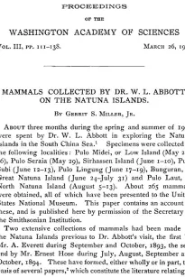 Mammals Collected by Dr. W. L. Abbott on the Natuna Islands
Proceedings of the Washington Academy of Sciences, Vol. III, pp. 111-138
